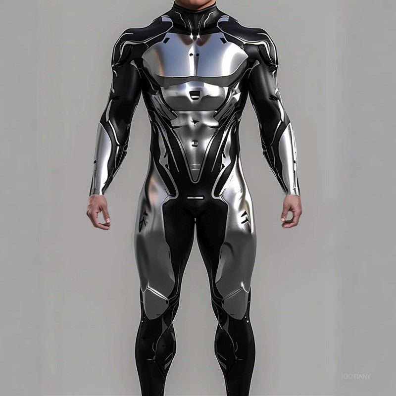 Halloween Cyberpunk Future Mechanical Armor Jumpsuit Warrior Cosplay Bodysuit Steampunk Costume Party Performance Men Zentai