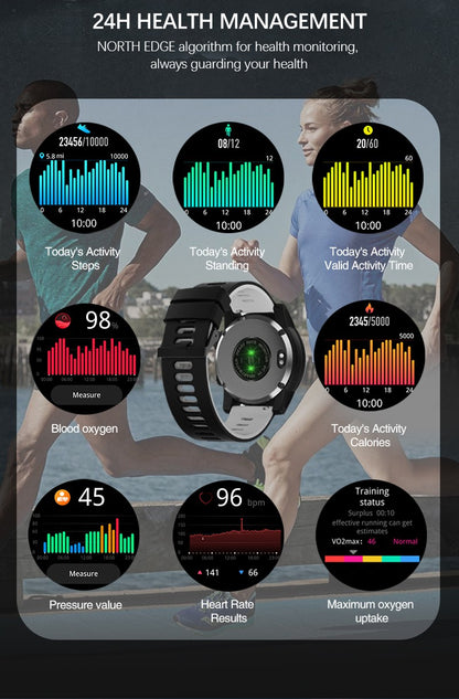 NORTH EDGE 2025 New GPS Watches Men Sport Smart Watch HD AMOLED Display 50M ATM Altimeter Barometer Compass Smartwatch for Men