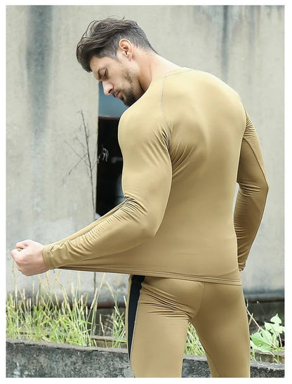 Men's Winter Thermal Fleece Tracksuit for Outdoor Training Quick Dry Camouflage Tactical Uniforms Slim Fit Running Underwear Set