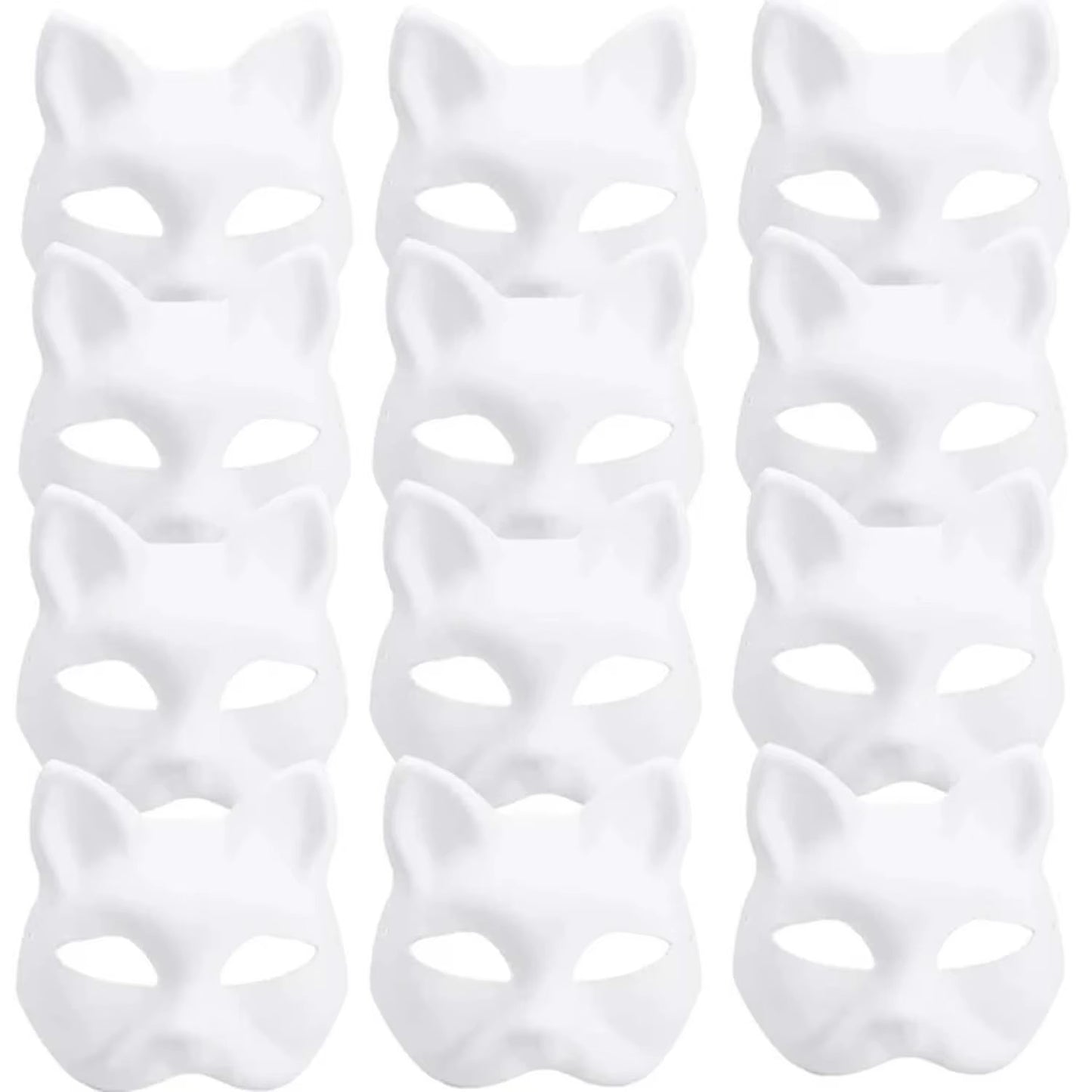 5PCS Therian Masks White Cat Masks Blank DIY Halloween Mask Animal Half Facemasks Masquerade Cosplay Party