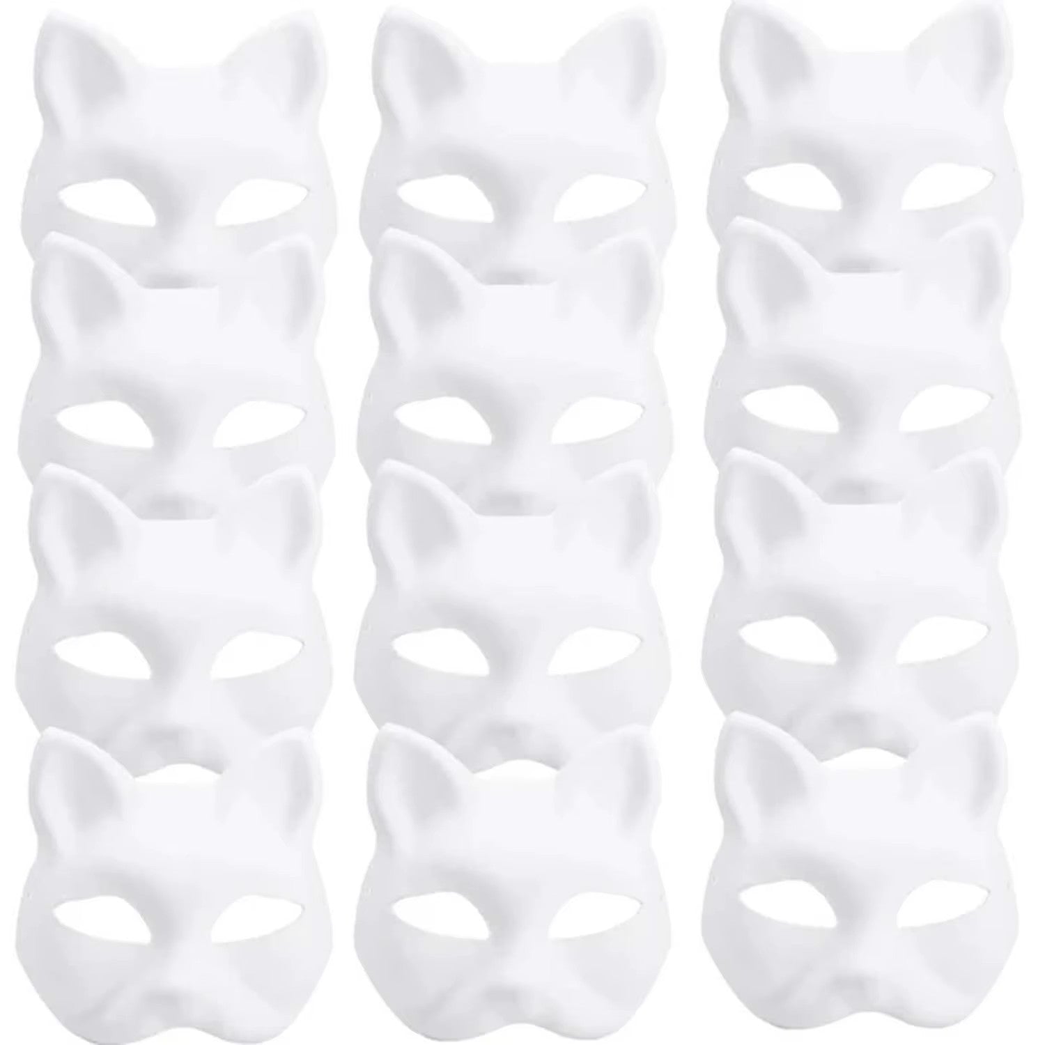 5PCS Therian Masks White Cat Masks Blank DIY Halloween Mask Animal Half Facemasks Masquerade Cosplay Party