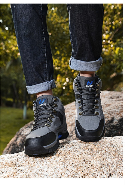 Botas Masculinas Clássicas Modernas para Tornozelo Botas de Caminhada Resistentes ao Desgaste em Camurça de Vaca Tênis de Caminhada Confortáveis Masculinos Sapatos Táticos