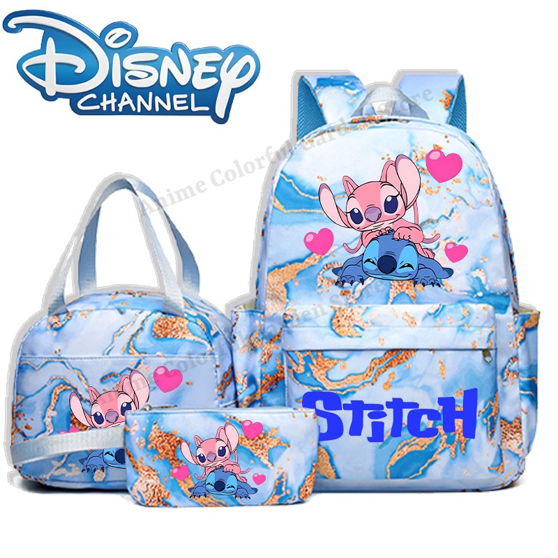 3pcs Disney Stitch Backpack Lunch Bag Pencil Case Set Anime Cartoon Fashion Schoolbag Suit Students New Semester School Supplies