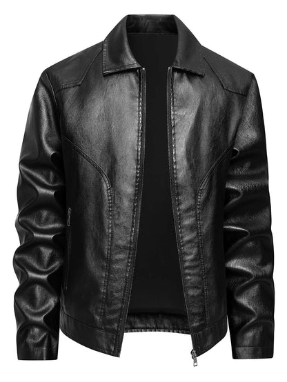Men's Large Leather Jacket Fashion Collar PU Leather Motorcycle Slimming Cycling Coat New Men Waterproof Leather Jacket