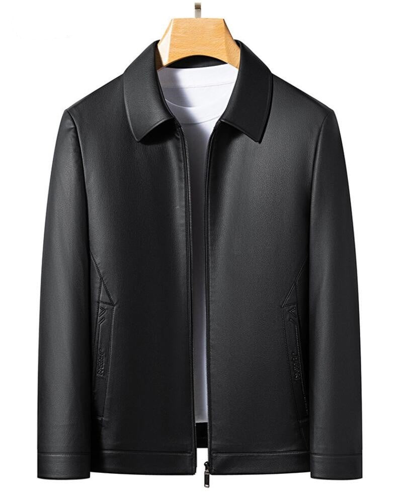 2025 Fall And Winter Models Men's Jacket Lapel Business Casual PU Leather Jacket Thin Thick Black Lake Blue