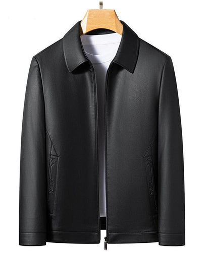 2025 Fall And Winter Models Men's Jacket Lapel Business Casual PU Leather Jacket Thin Thick Black Lake Blue