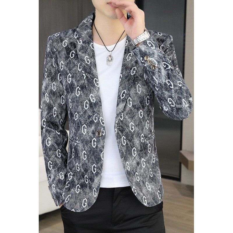 New Floral Pattern Autumn Winter Men's Suit Slim Fit Youth Formal Single Blazer Jacket