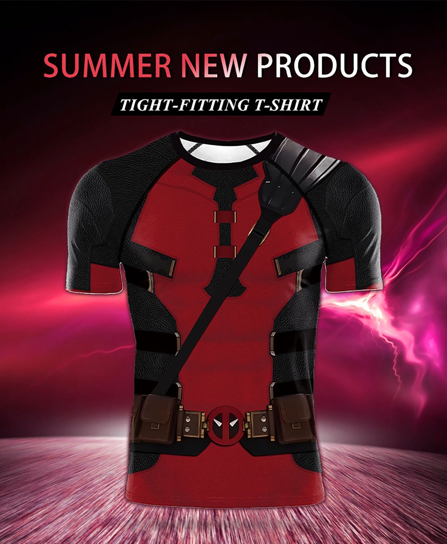 Fashion Men Gym T-shirts Superhero Printed Dead Pool Cosplay Tops Fitness Compression Shirt Short Sleeve Elastic Sportwear Shirt