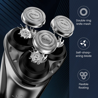 Sejoy Electric Shaver for Men 3D Floating Wet Dry Rotary Shaving Machine Rechargeable Hair Trimmer Waterproof Razor