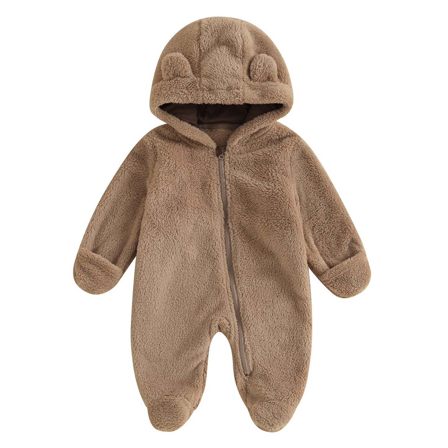 0-12M Baby Plush Warm Jumpsuits Boys Girls Long Sleeve Hooded Zipper Romper Newborn Infant Fall Winter Clothes