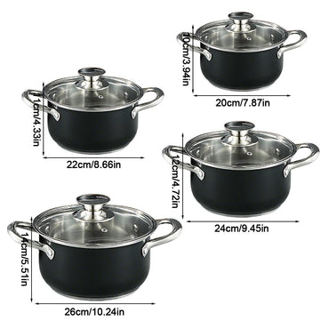 8Pcs Stainless Steel Cookware Set with Glass Lid Soup Pot Set Anti-Scratch Stockpot Cookware Suit for Soup Cooking Stove