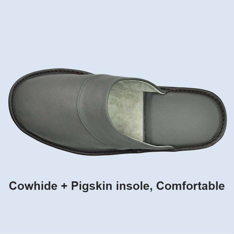 Genuine Cow Leather Slippers Homes in indoor slipper Spring Autumn summer men women elderly non-slip casual single Slides shoes