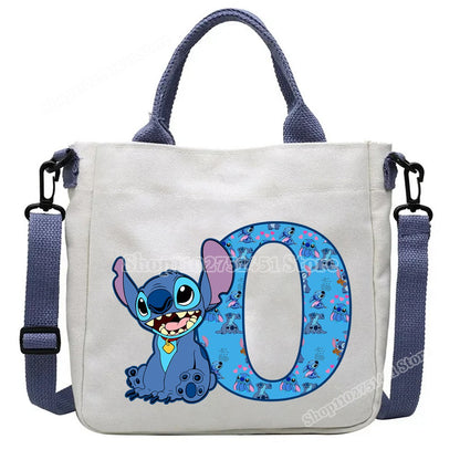 Disney Stitch Letter A-Z Print Shoulder Bags Cute Anime Action Figure Stich Purses Handbags Women Sling Messenger Bag Gift