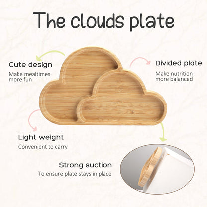 Wooden Baby Feeding Bowl Cartoon Elephant Clouds Bamboo Kids Feeding Dinnerware With Silicone Suction Cup Anti-hot Tableware