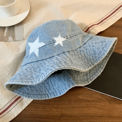 Kawaii Denim Star Fisherman Hat Wide Brim Y2K Outdoor Sun Hat Sunshade Adjustable Western Cowboy Hat Fishing