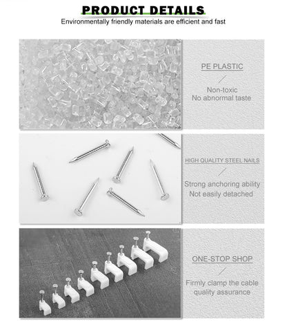 100 Peças Clipes de Cabo Chatos para Unhas 4mm/6mm/7mm/8mm/9mm/10mm/12mm/14mm Grampos de Fio Organizador de Cabos Elétricos