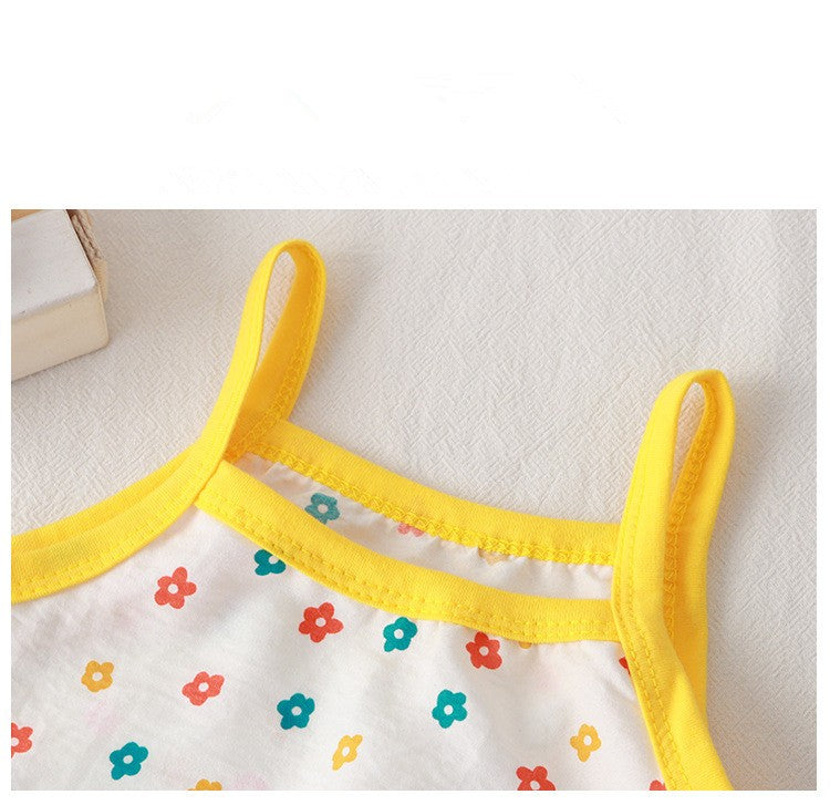Summer Children Sling Shorts Set Fashion Flower Girls Kids Thin Breathable Pajamas Cute Cartoon Baby Toddler Home Clothes