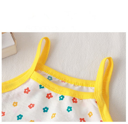 Summer Children Sling Shorts Set Fashion Flower Girls Kids Thin Breathable Pajamas Cute Cartoon Baby Toddler Home Clothes