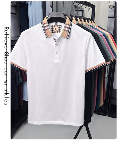 Luxury brand short sleeve polo shirt men fashion simple solid color summer new mercerized cotton breathable casual lapel T shirt