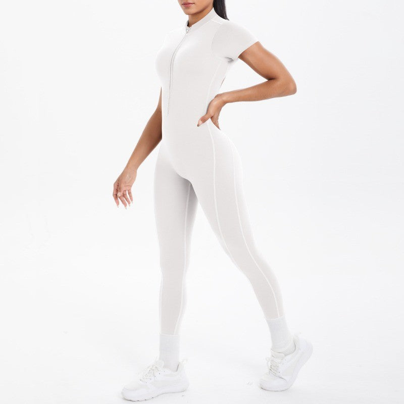 New Women's Yoga Jumpsuit Front Zipper Tight Back Hollow Out Short Sleeve-pants Activewear for Fitness Running Gym Workout