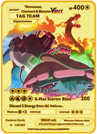 Pokemon English Metal Card Anime Pikachu Charizard Mewtwo Blastoise  Vmax Shiny Letters Game Collection Card Kids Toy Gifts