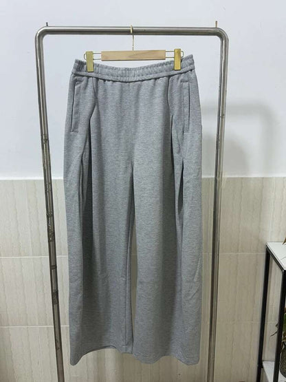 IEFB Pleated Design Men's Casual Pants Solid Color Elastic Waist Wide Leg Sweatpants Silhouette All-match Male Bottom New 9W1052