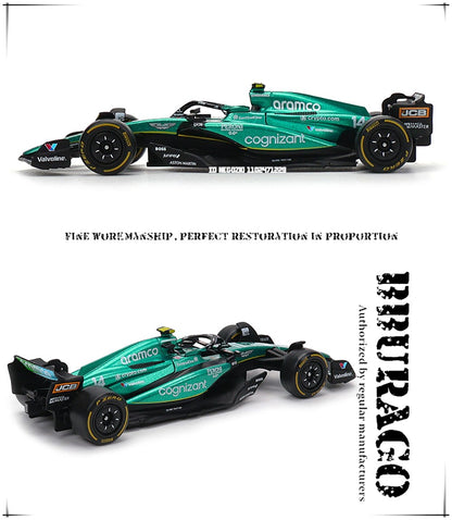 Bburago 1:43 F1 Aston Martin Aramco F1 Team AMR23 2023 #14 Alonso #18 Stroll Carro de Liga Metálica Modelo Fundido Colecionável