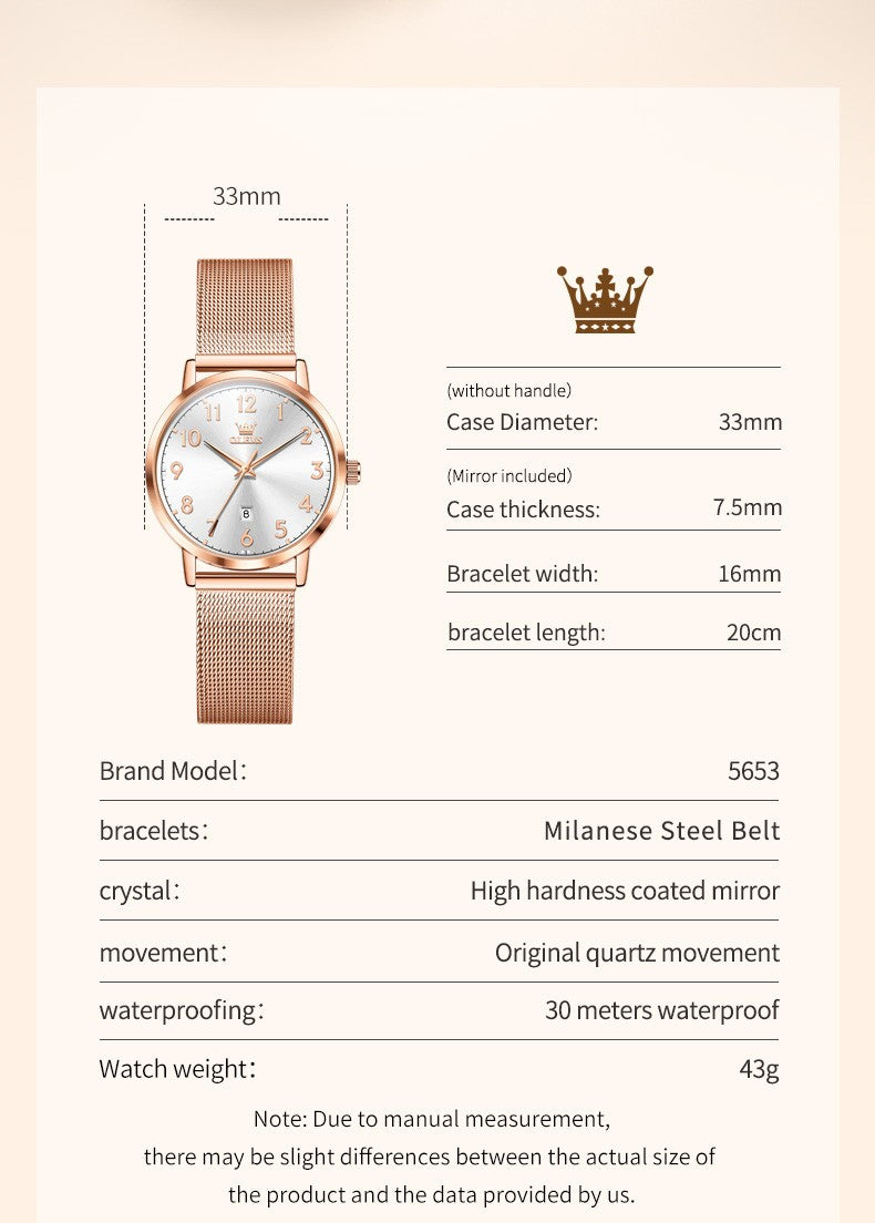 OLEVS New Woman Watch Luxury Brand Quartz Watch Elegant Rose Gold Digital Waterproof Watches Simple Bracelet Women's Watch 5653
