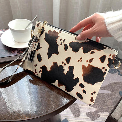 Women Handbag Clutch Leopard Print Cow Print Small Bag Purse Party Large Capacity Envelope Wristlet Bag PU Briefcase