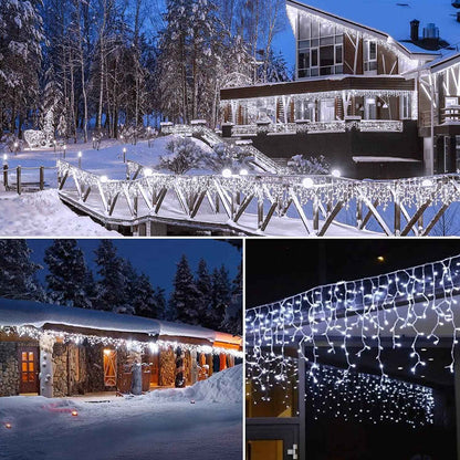 Solar Curtain Icicle Light 3.5M Eaves Decor Outdoor Fairy String Lights Wedding Party Christmas Stair Decor Garden Garlands