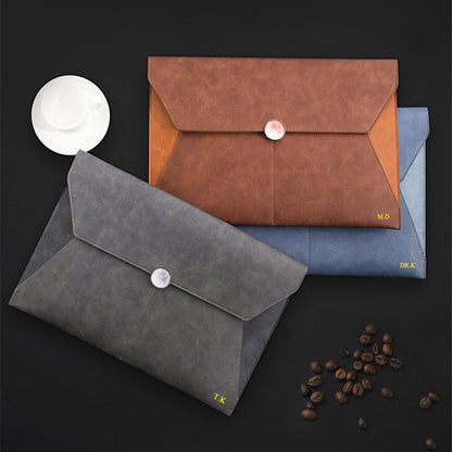 Business Office Luxury Document Bag PU Leather Custom Name Large Capacity A4 Paper File Bag Fashion Engrave Logo Storage Bags