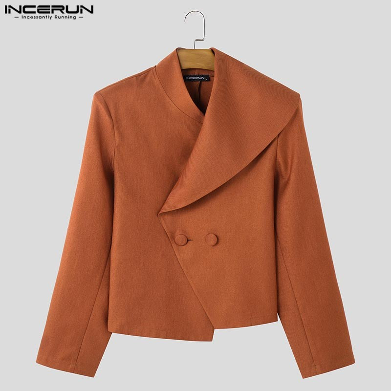 Casual Stylish Style Tops INCERUN New Men Asymmetrical Collar Suit Handsome Male Solid All-match Loose Long Sleeved Blazers 2025