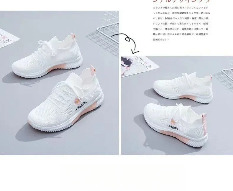 Spring and autumn seasonsLadies Knitted Sneakers Fashion Simple Lace-up Running Shoes Mesh Breathable Casual Female Students