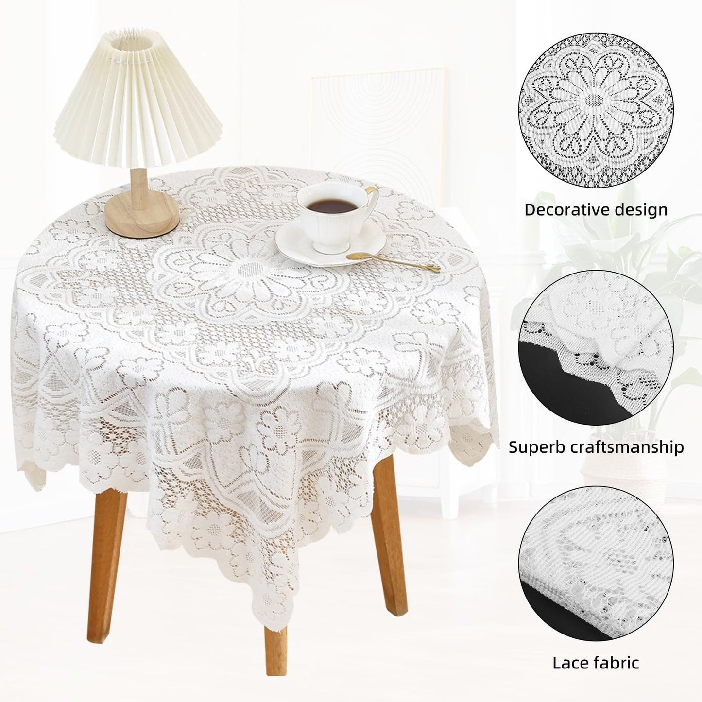 Square Lace Tablecloth  White Flower retro European Embroidered Dinning table  linen Cover wedding party garden home decoration
