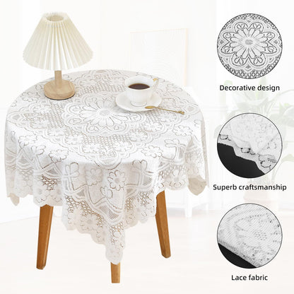 Square Lace Tablecloth  White Flower retro European Embroidered Dinning table  linen Cover wedding party garden home decoration