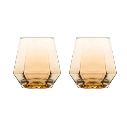 Copo de uísque criativo e elegante 320ml 11oz Copos coloridos para suco e chá Copo de vidro hexagonal doméstico Copos para coquetel e conhaque