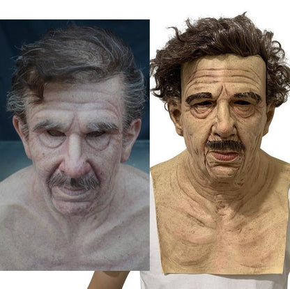 Old Man Mask Full Head Realistic Grandpa Face Wig Scary Elderly Costume For Halloween Party Centerpiece Home Display For Adults