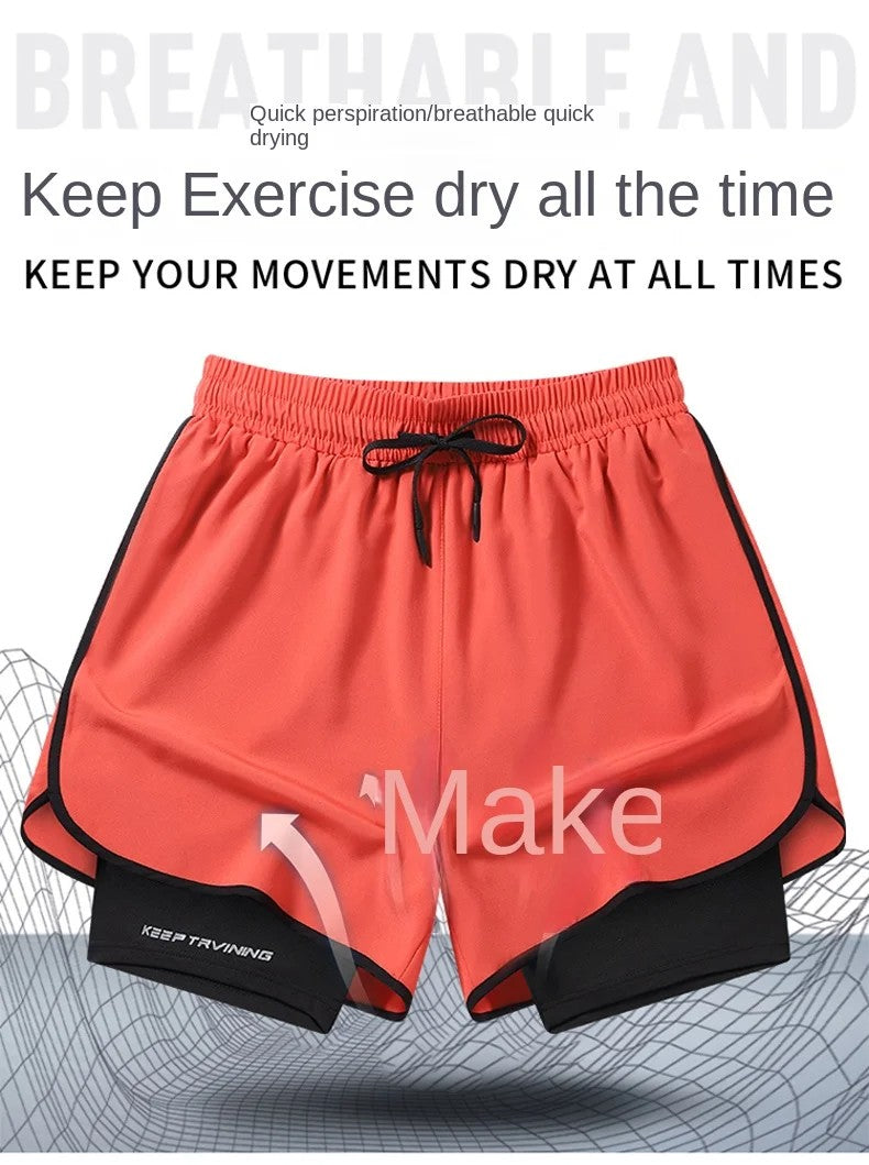 Men's two-piece sports shorts quick drying running fitness gym sports basketball shorts with lining