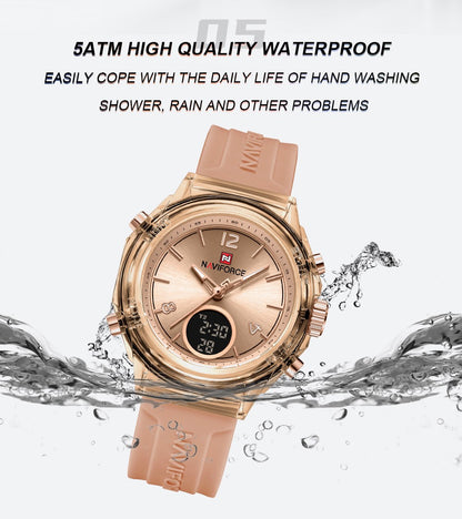 NAVIFORCE Top Brand Women's Watch Outdoor Sports Waterproof Watches Dual Time Display Quartz Wristwatches Rubber Digital Clock