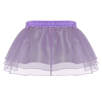 Womens Tiered A-line Pleated Short Skirt Shiny Glitter Skirt for Rave Festival Pole Dance Bar Party Skirt Night Club Costume