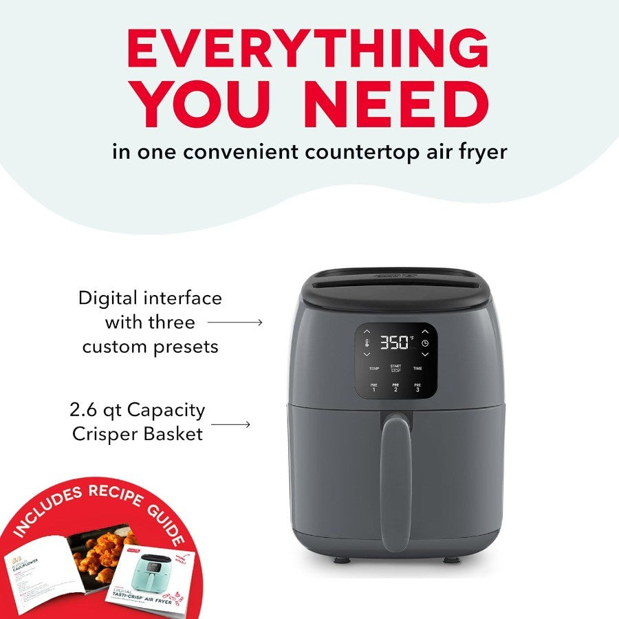 Fritadeira Elétrica de Ar TastiCrisp 2.6 Qt. Cinza Compacta para Alimentos Mais Saudáveis em Minutos Ideal para Espaços Pequenos Características
