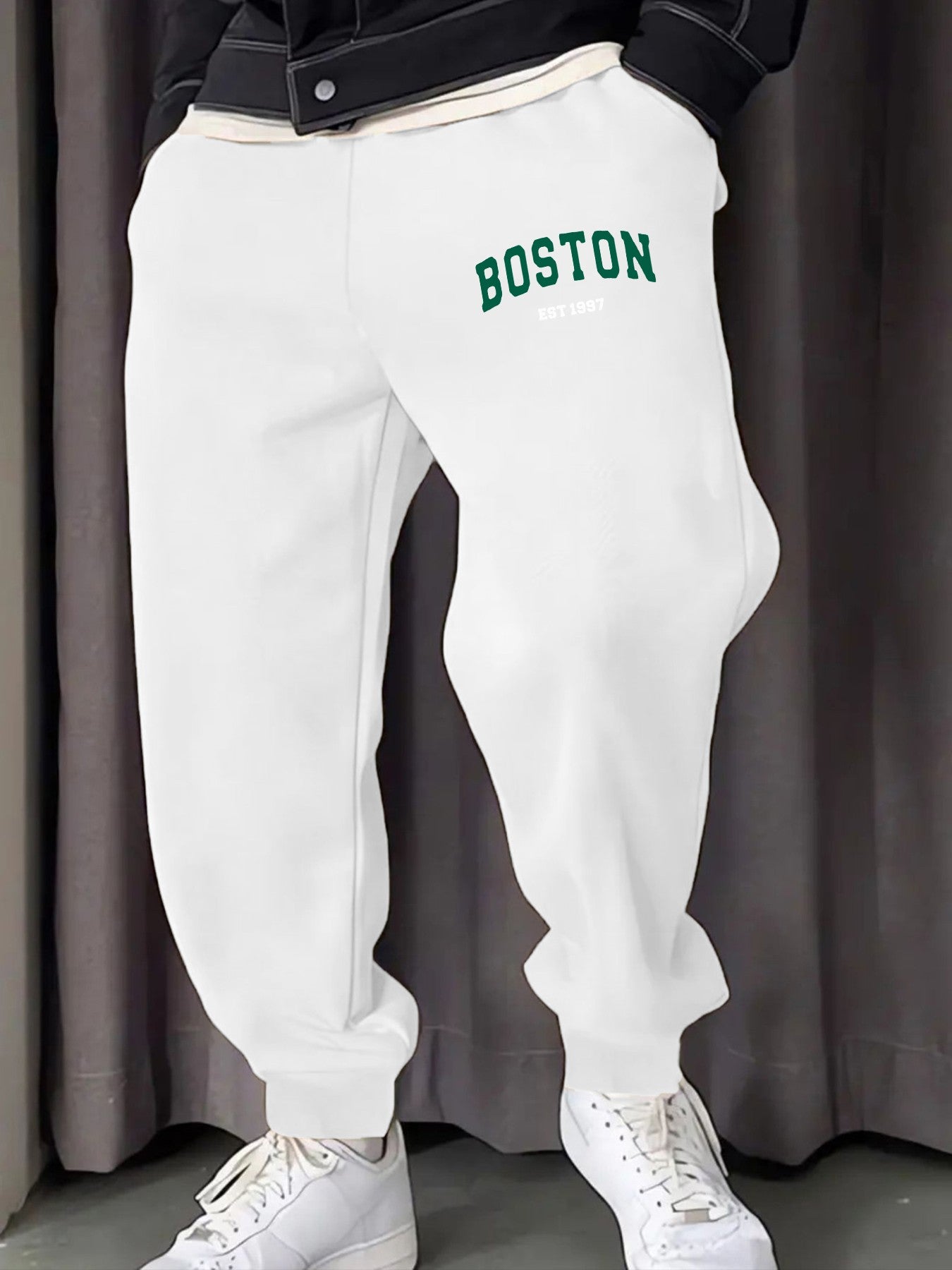Boston Letter Simple Printing Male Sweatpants Soft Warm Britches Autumn Street Long Pants Hip Hop Fashion All-Match Trousers