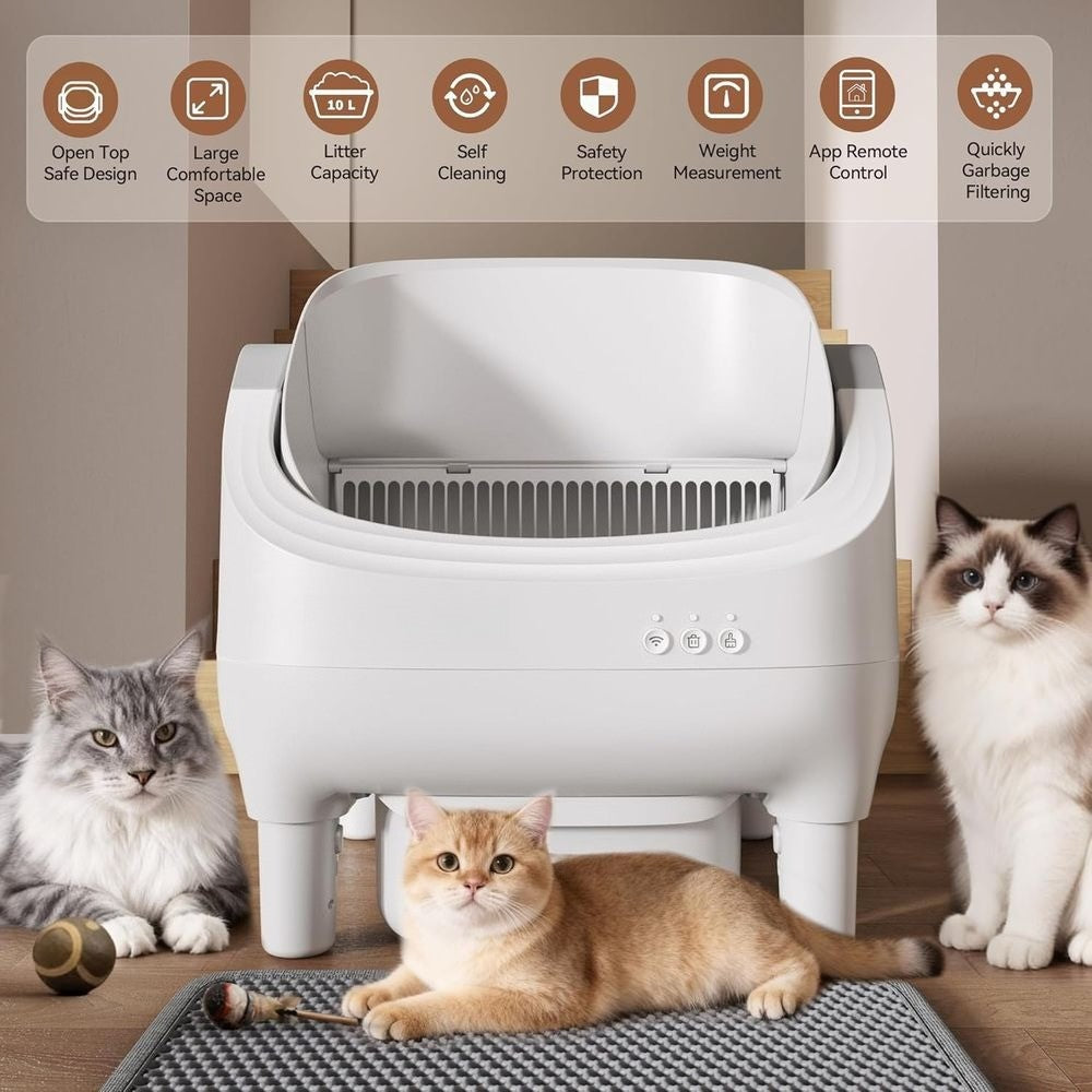 Caixa de Areia Inteligente para Gatos com Controle por Aplicativo, Autolimpante, Sensores Duplos de Segurança, Lixeira de 11L, Desodorização para Vários Gatos