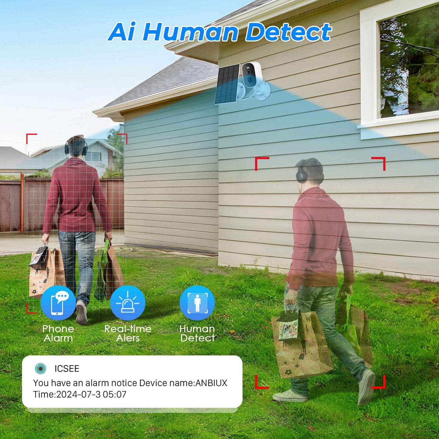 1080P WiFi Camera Solar Outdoor Wireless Battery Powered Bullet Security Camera PIR Motion Alarm Cloud Storage Two Way Audio