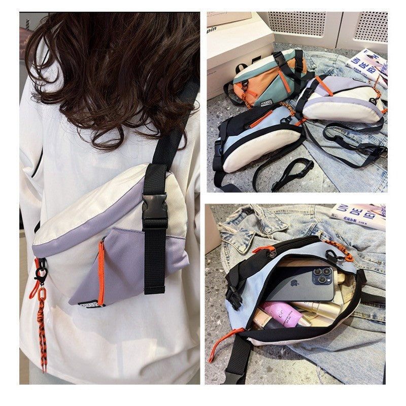 Couple style color blocked large capacity fashionable single shoulder crossbody bag, casual sports chest bag waist bag
