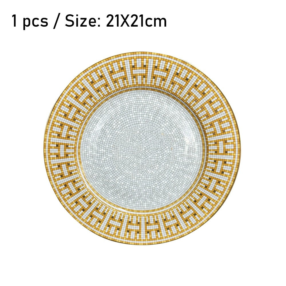 Conjunto de Mesa Elegante em Porcelana Fina Europeia Louça Ocidental Prato de Bife Prato Raso Prato de Dim Sum Faca Garfo Doméstico Prato de Bife