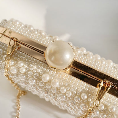 Luxury Crystal Pearl Beaded Evening Clutch Handbag Lady Elegant Wedding Purse Women Oval Shaped Crossbody Chain Bag