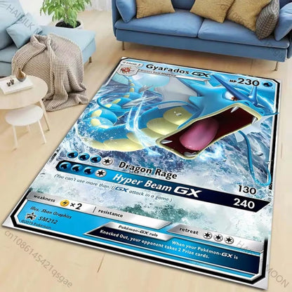 MINISO Pokemon Card Pikachu Charizard Print Playful Rug Vibrant Gaming Mat for Living Room Bedroom Sofa Area Home Decor Doormat