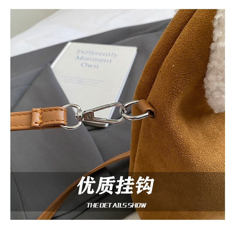 Faux Suede Solid Color Bow Hairy Cute Women's Handbags Christmas Gift Giving Fashion Bags 2025 Autumn/winter New Shoulder Bags