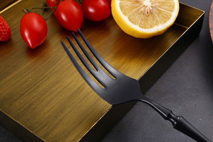 Conjunto de Talheres 24 Peças Aço Inox Fosco Preto Dourado Jogo de Talheres de Mesa Faca Colher Garfo Lavável em Lava-louças